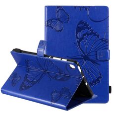 Per Samsung Galaxy S6 Lite P610 Custodia in pelle a vibrazione orizzontale con motivo a farfalla stampato a pressione con supporto e slot per schede e portafoglio e funzione sleep / Wake-up (blu)