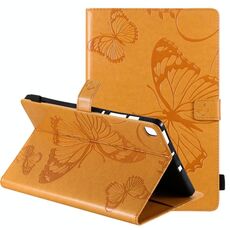 Per Samsung Galaxy S6 Lite P610 Custodia in pelle a vibrazione orizzontale con motivo a farfalla stampato a pressione con supporto e slot per schede e portafoglio e funzione sleep / wake-up (giallo)