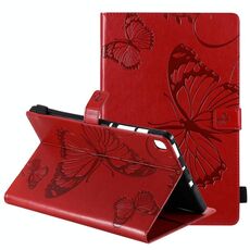 Per Samsung Galaxy S6 Lite P610 Custodia in pelle a vibrazione orizzontale con motivo a farfalla stampato a pressione con supporto e slot per schede e portafoglio e funzione sleep / Wake-up (rosso)