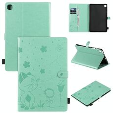 Per Samsung Galaxy S6 Lite P610 Cat Bee Embossing Pattern Tavolo antiurto Custodia protettiva in pelle con flip orizzontale per PC con supporto e slot per schede e portafoglio e slot per penna e funzione sveglia / sonno (verde)