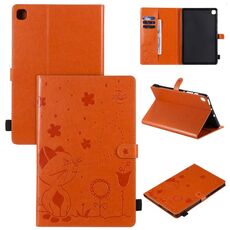 Per Samsung Galaxy S6 Lite P610 Cat Bee Embossing Pattern Tavolo antiurto Custodia protettiva in pelle con flip orizzontale per PC con supporto e slot per schede e portafoglio e slot per penna e funzione sveglia / sonno (arancione)