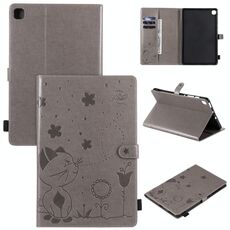 Per Samsung Galaxy S6 Lite P610 Cat Bee Embossing Pattern Tavolo antiurto Custodia protettiva in pelle con flip orizzontale per PC con supporto e slot per schede e portafoglio e slot per penna e funzione di sveglia / sonno (grigio)