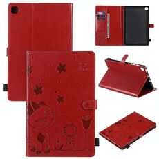 Per Samsung Galaxy S6 Lite P610 Cat Bee Goffratura Modello da tavolo antiurto Custodia protettiva in pelle con vibrazione orizzontale per PC con supporto e slot per schede e portafoglio e slot per penna e funzione sveglia / sonno (rosso)