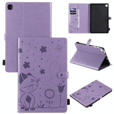 Per Samsung Galaxy S6 Lite P610 Cat Bee Embossing Pattern Tavolo antiurto Custodia protettiva in pelle con flip orizzontale per PC con supporto e slot per schede e portafoglio e slot per penna e funzione sveglia / sonno (viola)