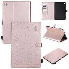 Per Samsung Galaxy S6 Lite P610 Cat Bee Embossing Pattern Tavolo antiurto Custodia protettiva in pelle con vibrazione orizzontale per PC con supporto e slot per schede e portafoglio e slot per penna e funzione sveglia / sonno (oro rosa)