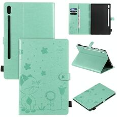 Per Samsung Galaxy Tab S6 T860 Cat Bee Embossing Pattern Tavolo antiurto Custodia protettiva in pelle con flip orizzontale per PC con supporto e slot per schede e portafoglio e slot per penna e funzione sveglia / sonno (verde)