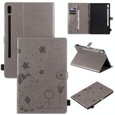 Per Samsung Galaxy Tab S6 T860 Cat Bee Embossing Pattern Tavolo antiurto Custodia protettiva in pelle con flip orizzontale per PC con supporto e slot per schede e portafoglio e slot per penna e funzione di sveglia / sonno (grigio)