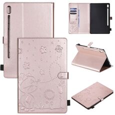 Per Samsung Galaxy Tab S6 T860 Cat Bee Embossing Pattern Tavolo antiurto Custodia protettiva in pelle con flip orizzontale per PC con supporto e slot per schede e portafoglio e slot per penna e funzione Wake-up / Sleep (oro rosa)