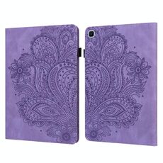 Per Samsung Galaxy Tab S6 Lite P610 Custodia rigida in TPU + PU con motivo a rilievo in rilievo orizzontale in pelle con supporto e slot per schede e portafoglio e funzione sleep / wake-up (viola)
