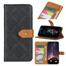 Per Samsung Galaxy S21 Custodia in pelle PU con fibbia orizzontale in rilievo floreale ultra europeo con supporto e slot per schede e portafoglio e cornice per foto (nero)