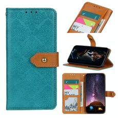 Per Samsung Galaxy S21 Custodia in pelle PU con fibbia orizzontale in rilievo floreale ultra europeo con supporto e slot per schede e portafoglio e cornice per foto (blu)