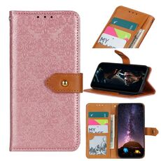 Per Samsung Galaxy S21 Custodia in pelle PU con fibbia in rame goffrato floreale ultra europeo con supporto e slot per schede e portafoglio e cornice per foto (rosa)