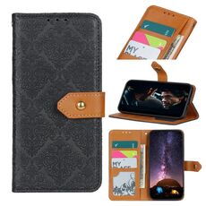 Per Alcatel 1SE (2020) Custodia in pelle PU con fibbia orizzontale in rilievo floreale europeo con supporto e slot per schede, portafoglio e cornice per foto (nero)