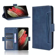 Per Samsung Galaxy S21 Custodia in pelle a vibrazione orizzontale con motivo al polpaccio ultra pelle con supporto, slot per schede e cornice per foto (blu)