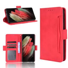Per Samsung Galaxy S21 Custodia in pelle a vibrazione orizzontale con motivo al polpaccio ultra pelle con supporto, slot per schede e cornice per foto (rossa)
