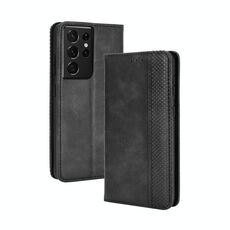 Per Samsung Galaxy S21 Ultra Magnetic Buckle Retro Crazy Horse Texture Custodia in pelle a vibrazione orizzontale con supporto, slot per schede e cornice per foto (nero)