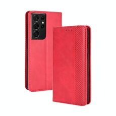 Per Samsung Galaxy S21 Ultra Magnetic Buckle Retro Crazy Horse Texture Custodia in pelle a vibrazione orizzontale con supporto, slot per schede e cornice per foto (rosso)