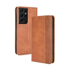 Per Samsung Galaxy S21 Ultra Magnetic Buckle Retro Crazy Horse Texture Custodia in pelle con vibrazione orizzontale con supporto, slot per schede e cornice per foto (marrone)