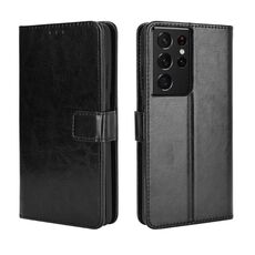 Per Samsung Galaxy S21 Ultra Retro Crazy Horse Texture Custodia in pelle con vibrazione orizzontale con supporto, slot per schede e cornice per foto (nero)