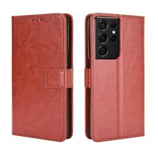 Per Samsung Galaxy S21 Custodia in pelle a ribaltamento orizzontale con struttura ultra retrò Crazy Horse con supporto, slot per schede e cornice per foto