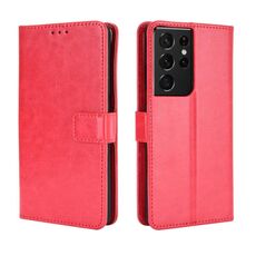 Per Samsung Galaxy S21 Custodia in pelle a vibrazione orizzontale con struttura ultra retrò Crazy Horse con supporto, slot per schede e cornice per foto (rossa)