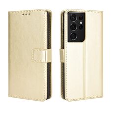 Per Samsung Galaxy S21 Custodia in pelle a vibrazione orizzontale con struttura ultra retrò Crazy Horse con supporto, slot per schede e cornice per foto (oro)