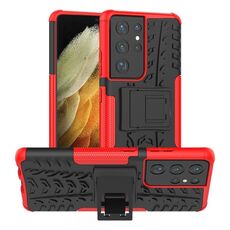 Per Samsung Galaxy S21 Ultra 5G Tire Texture TPU antiurto + Custodia protettiva per PC con supporto (rosso)