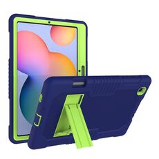 Custodia protettiva in silicone antiurto per robot a colori a contrasto + custodia protettiva per PC con supporto per Samsung Galaxy Tab S6 Lite P610 (blu navy giallo verde)