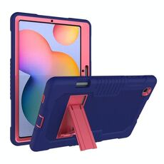 Custodia protettiva in silicone antiurto per robot a colori a contrasto + custodia protettiva per PC con supporto per Samsung Galaxy Tab S6 Lite P610 (blu navy rosa)
