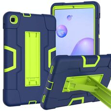 Per Samsung Galaxy Tab A 8.4 (2020) T307 Custodia protettiva in silicone antiurto per robot a colori a contrasto + custodia protettiva per PC con supporto (blu navy + giallo-verde)