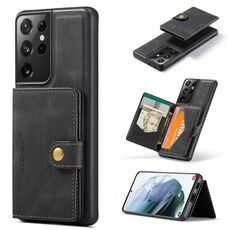 Per Samsung Galaxy S21 Ultra 5G JEEHOOD Custodia protettiva rimovibile magnetica retrò con portafoglio e slot per schede e supporto (nero)