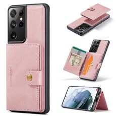 Per Samsung Galaxy S21 Ultra 5G JEEHOOD Custodia protettiva staccabile magnetica retrò con portafoglio e slot per schede e supporto (rosa)