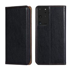 Per Samsung Galaxy S21 Ultra 5G PU + TPU lucido olio tinta unita custodia in pelle con vibrazione orizzontale magnetica con supporto e slot per schede e portafoglio (nero)