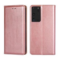 Per Samsung Galaxy S21 Ultra 5G PU + TPU lucido olio tinta unita custodia in pelle con vibrazione orizzontale magnetica con supporto e slot per schede e portafoglio (oro rosa)
