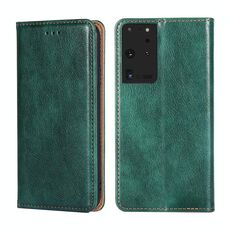 Per Samsung Galaxy S21 Ultra 5G PU + TPU lucido olio tinta unita custodia in pelle con vibrazione orizzontale magnetica con supporto, slot per schede e portafoglio (verde)