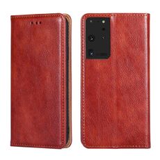 Per Samsung Galaxy S21 Ultra 5G PU + TPU Gloss Oil Custodia in pelle magnetica orizzontale a tinta unita con supporto, slot per schede e portafoglio (marrone)