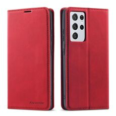 Per Samsung Galaxy S21 Ultra 5G Forwenw Dream Series Oil Edge Custodia in pelle con vibrazione orizzontale a magnetismo forte con supporto e slot per schede e portafoglio e cornice per foto (rosso)