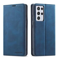 Per Samsung Galaxy S21 Ultra 5G Forwenw Dream Series Oil Edge Custodia in pelle con vibrazione orizzontale a magnetismo forte con supporto e slot per schede e portafoglio e cornice per foto (blu)