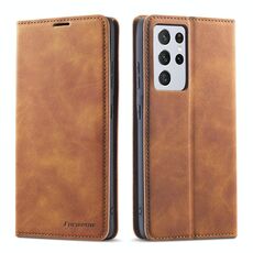 Per Samsung Galaxy S21 Ultra 5G Forwenw Dream Series Oil Edge Custodia in pelle con vibrazione orizzontale a magnetismo forte con supporto e slot per schede e portafoglio e cornice per foto (marrone)