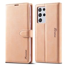 Per Samsung Galaxy S21 Ultra 5G Forwenw F1 Series Custodia in pelle a vibrazione orizzontale con magnetismo forte opaco con supporto e slot per schede e portafoglio e cornice per foto (oro rosa)