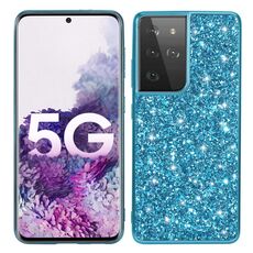 Custodia protettiva in TPU antiurto con polvere glitterata per Samsung Galaxy S21 Ultra 5G (blu)