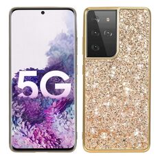 Custodia protettiva in TPU antiurto con polvere glitterata per Samsung Galaxy S21 Ultra 5G (oro)