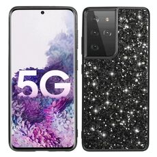 Custodia protettiva in TPU antiurto con polvere glitterata per Samsung Galaxy S21 Ultra 5G (nera)