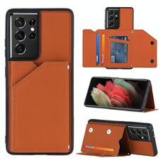 Per Samsung Galaxy S21 Ultra 5G Skin Feel PU + TPU + Cover posteriore per PC Custodia antiurto con slot per schede e supporto e cornice per foto (marrone)