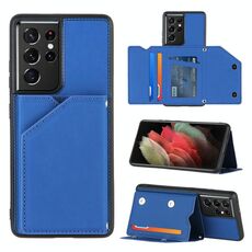 Per Samsung Galaxy S21 Ultra 5G Skin Feel PU + TPU + Cover posteriore per PC Custodia antiurto con slot per schede e supporto e cornice per foto (blu reale)