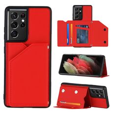 Per Samsung Galaxy S21 Ultra 5G Skin Feel PU + TPU + Cover posteriore per PC Custodia antiurto con slot per schede e supporto e cornice per foto (rosso)