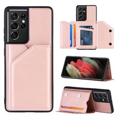 Per Samsung Galaxy S21 Ultra 5G Skin Feel PU + TPU + Cover posteriore per PC Custodia antiurto con slot per schede e supporto e cornice per foto (oro rosa)