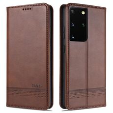 Per Samsung Galaxy S21 Ultra 5G AZNS Custodia in pelle a vibrazione orizzontale con struttura in vitello magnetico con slot per schede e supporto e portafoglio (marrone scuro)