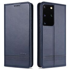 Per Samsung Galaxy S21 Ultra 5G AZNS Custodia in pelle a vibrazione orizzontale con struttura magnetica in vitello con slot per schede e supporto e portafoglio (blu scuro)