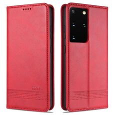 Per Samsung Galaxy S21 Ultra 5G AZNS Custodia in pelle a vibrazione orizzontale con struttura magnetica in vitello con slot per schede e supporto e portafoglio (rosso)